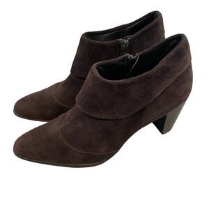 PAUL GREEN Ankle Booties Boots Suede Leather Brown Pointed Zip-Up